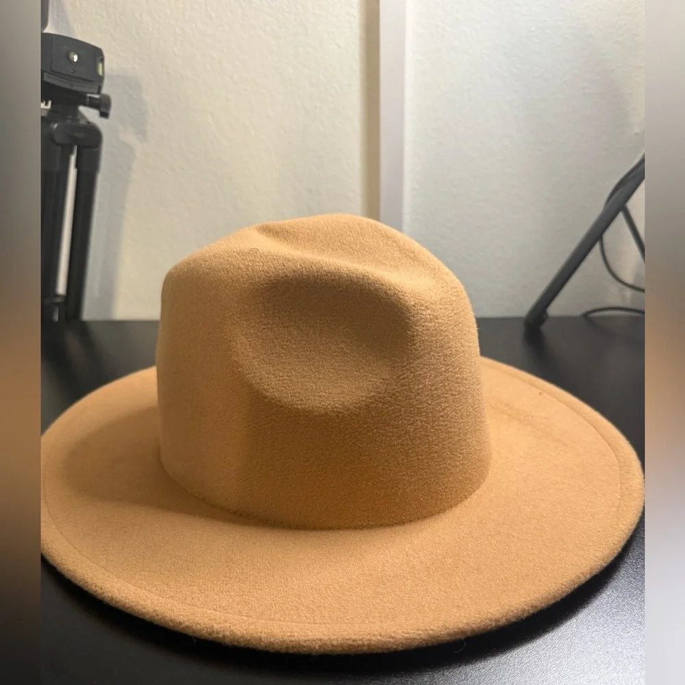 Abercrombie & Fitch Camel Wool Felt Wide Brim Fedora Hat Boho Chic - Picture 2 of 6